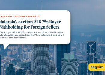 Kuala Lumpur skyline aerial with Petronas Towers and hills, illustrating Malaysia's Section 21B 7% Buyer Withholding for Foreign Sellers
