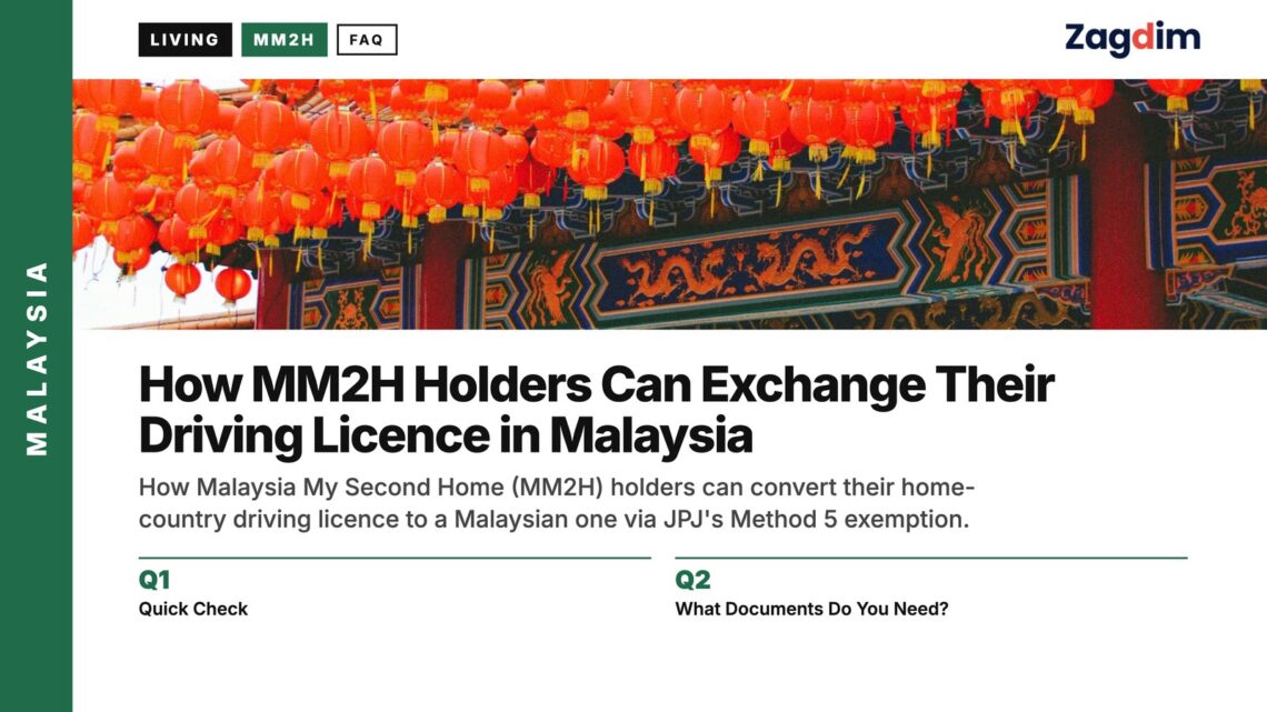 Temple — red lantern pavilion overlooking Kuala Lumpur skyline, illustrating How MM2H Holders Can Exchange Their Driving Licence in Malaysia