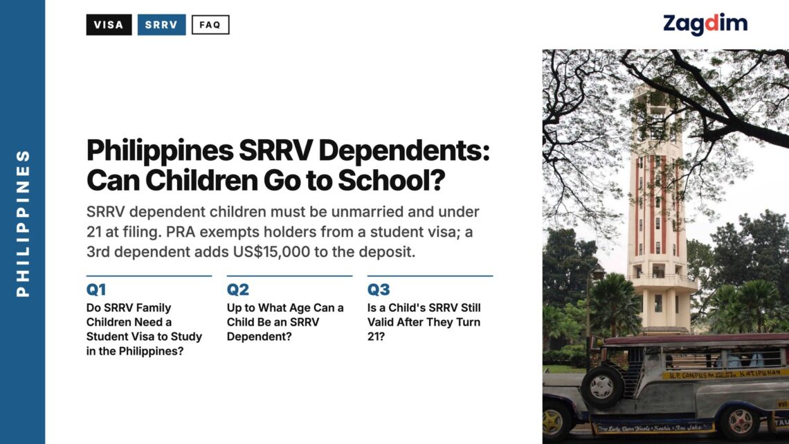 Jeepney passing a university clock tower in Manila, illustrating Zagdim's guide: Philippines SRRV Dependents: School Rules for Children
