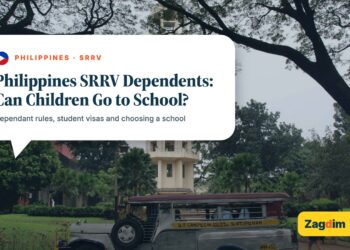 Jeepney passing a university clock tower in Manila, illustrating Zagdim's guide: Philippines SRRV Dependents: Can Children Go to School?