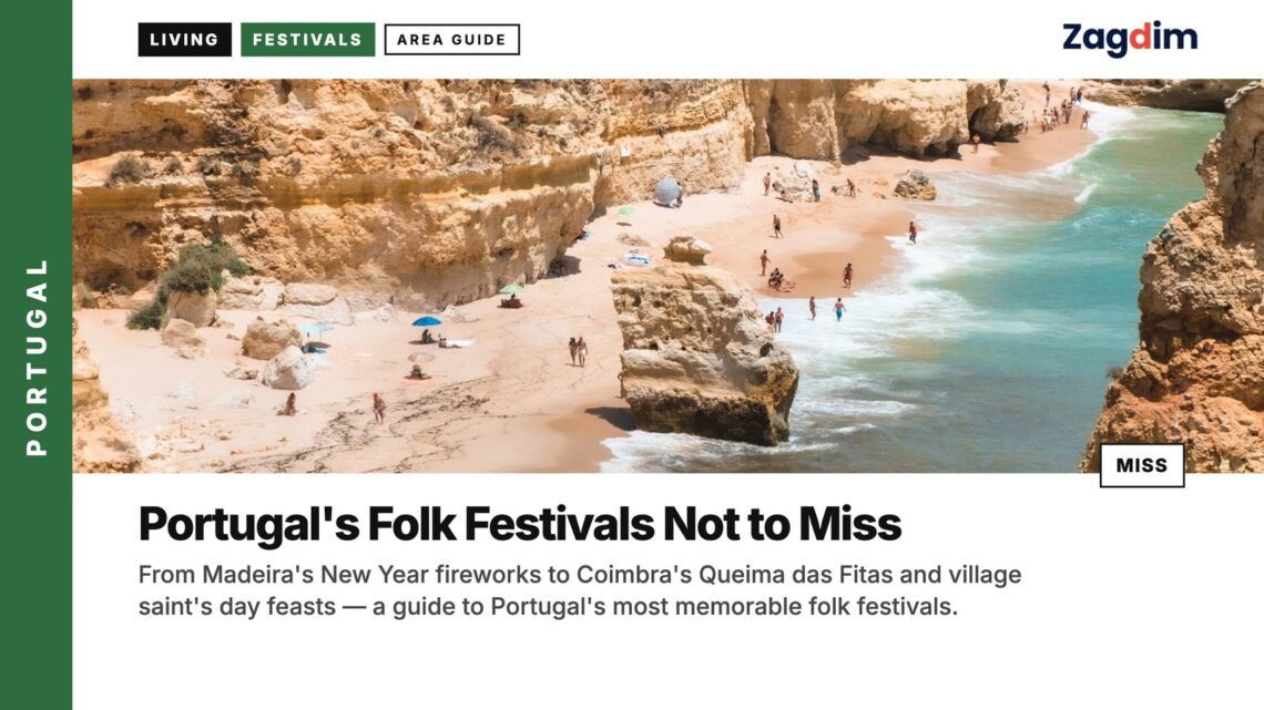 Aerial — Algarve cliffs and beach coastline, illustrating Portugal's Folk Festivals Not to Miss