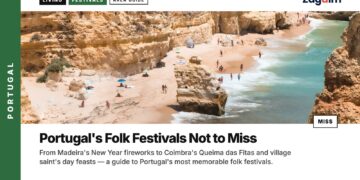 Aerial — Algarve cliffs and beach coastline, illustrating Portugal's Folk Festivals Not to Miss