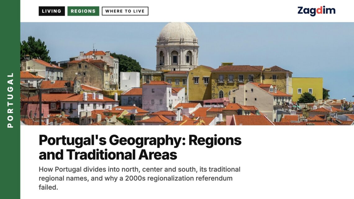 Aerial — Alfama rooftops with Pantheon dome Lisbon, illustrating Portugal's Geography: Regions and Traditional Areas