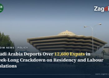 Saudi Arabia's Ministry of Interior headquarters building in Riyadh, illustrating a report on the ministry deporting over 12,600 expatriates in a week-long crackdown on residency and labour violations