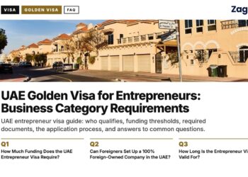 Residential — Residential street of sandstone villas with pedestrian shadow, illustrating UAE Golden Visa for Entrepreneurs: Business Category Requirements