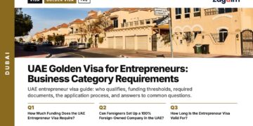 Residential — Residential street of sandstone villas with pedestrian shadow, illustrating UAE Golden Visa for Entrepreneurs: Business Category Requirements