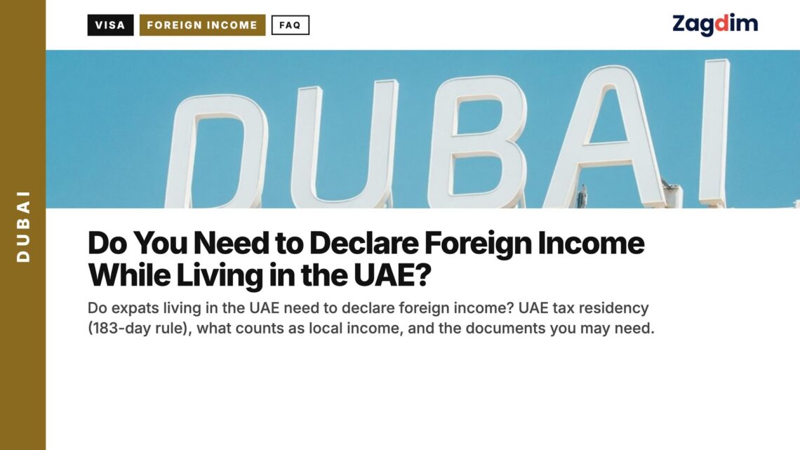 Landmark — Large illuminated DUBAI sign lettering close-up, illustrating Do You Need to Declare Foreign Income While Living in the UAE?