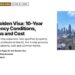 Aerial — Downtown Dubai skyline above Sheikh Zayed Road interchange, illustrating UAE Golden Visa: 10-Year Residency Conditions, Process and Cost