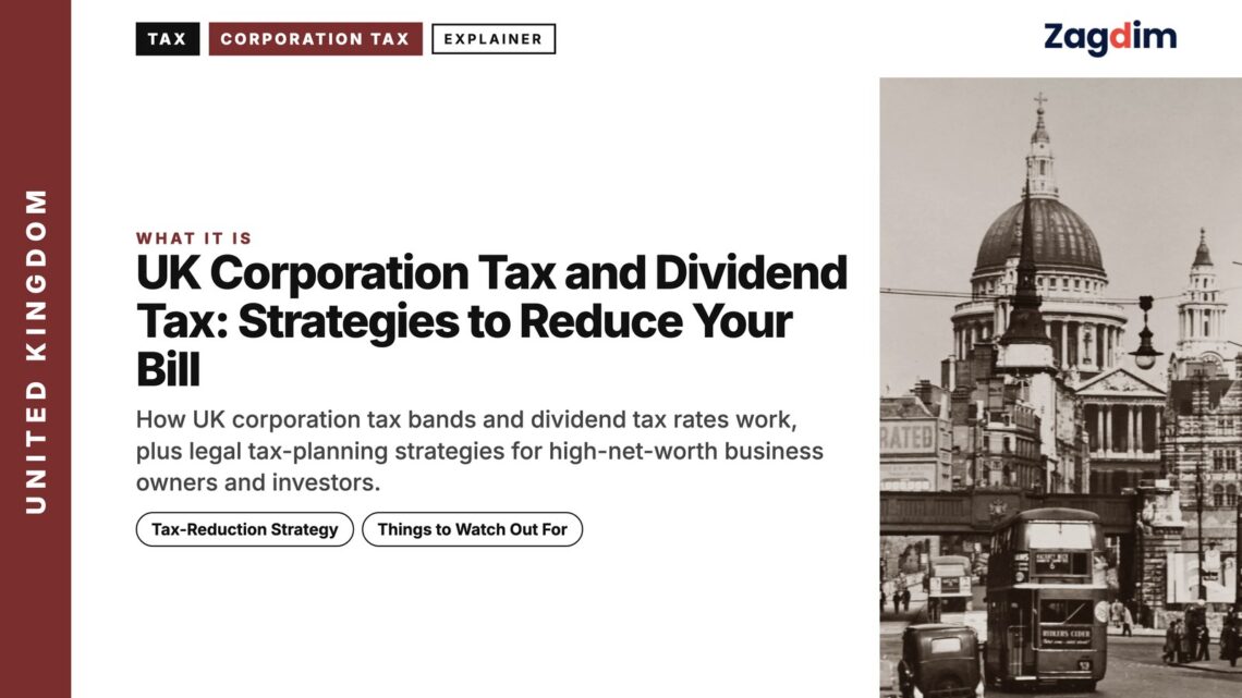 Vintage black-and-white London street scene, illustrating UK Corporation Tax and Dividend Tax: Strategies to Reduce Your Bill