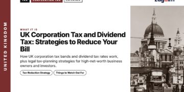 Vintage black-and-white London street scene, illustrating UK Corporation Tax and Dividend Tax: Strategies to Reduce Your Bill