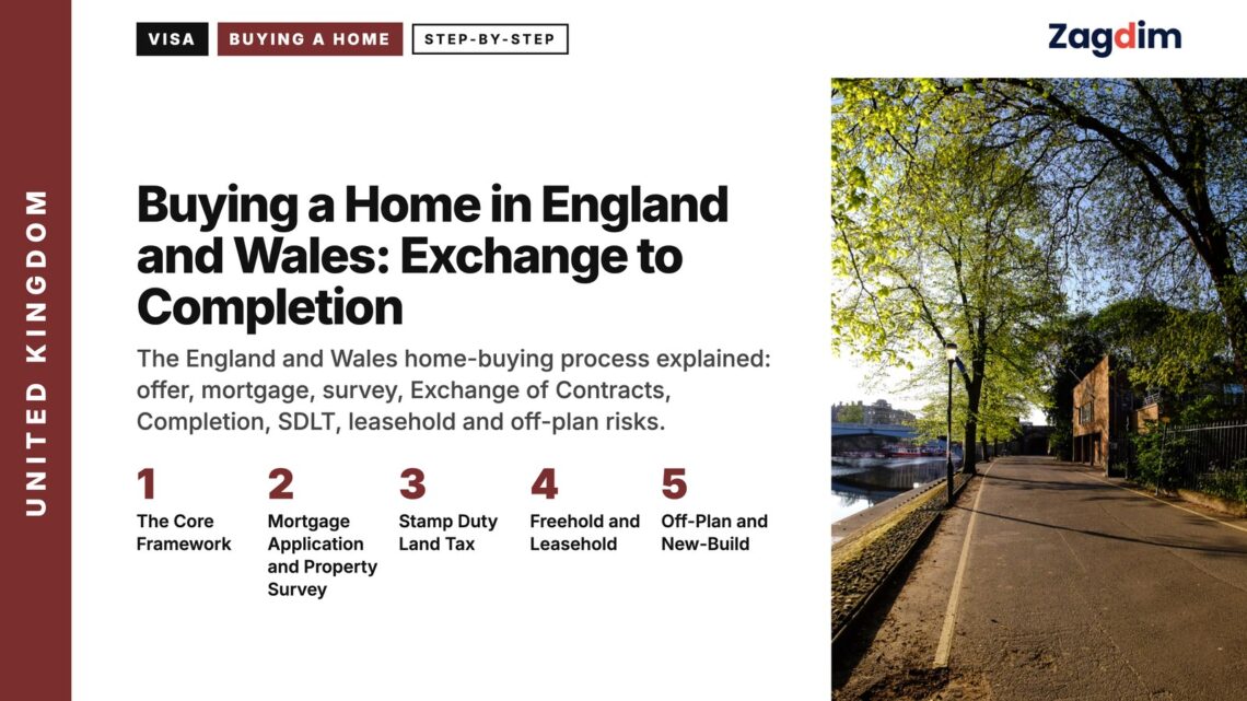 Tree-lined path in autumn, illustrating Buying a Home in England and Wales: Exchange to Completion
