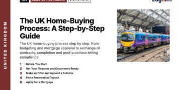 Train at a station platform, illustrating The UK Home-Buying Process: A Step-by-Step Guide