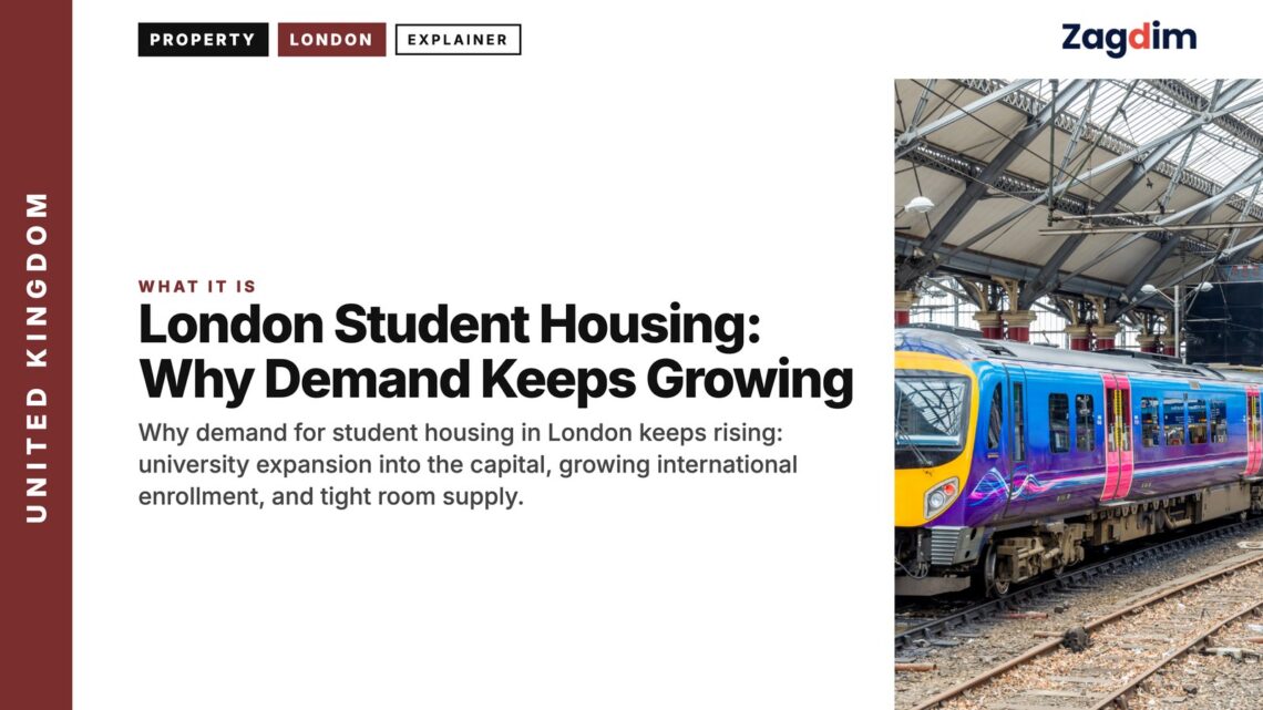 Train at a station platform, illustrating London Student Housing: Why Demand Keeps Growing