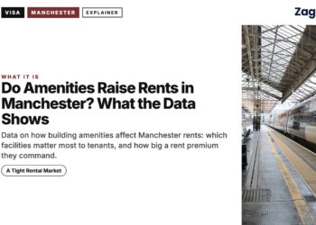 Station platform with a train, illustrating Do Amenities Raise Rents in Manchester? What the Data Shows