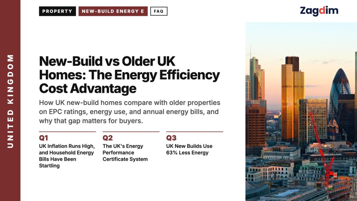 City of London skyline at sunset, illustrating New-Build vs Older UK Homes: The Energy Efficiency Cost Advantage