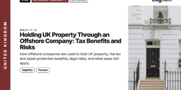 White stucco townhouse frontage, illustrating Holding UK Property Through an Offshore Company: Tax Benefits and Risks
