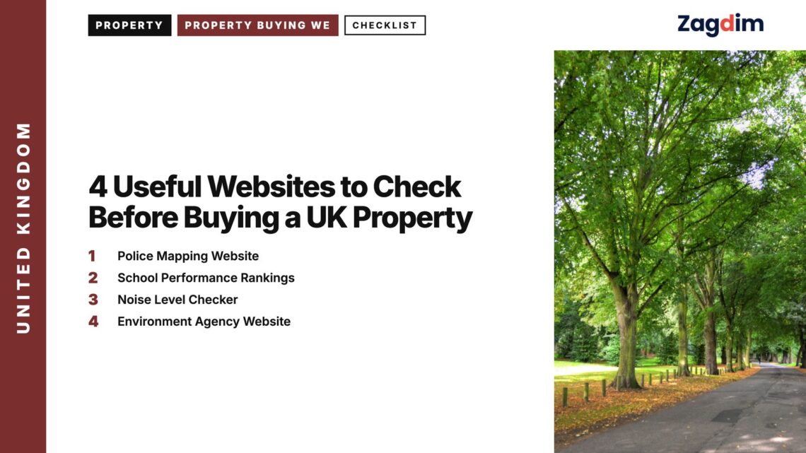Tree-lined park path, illustrating 4 Useful Websites to Check Before Buying a UK Property