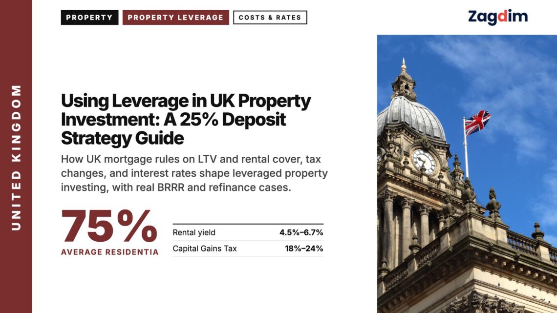 Leeds Town Hall with Union flag, illustrating Using Leverage in UK Property Investment: A 25% Deposit Strategy Guide