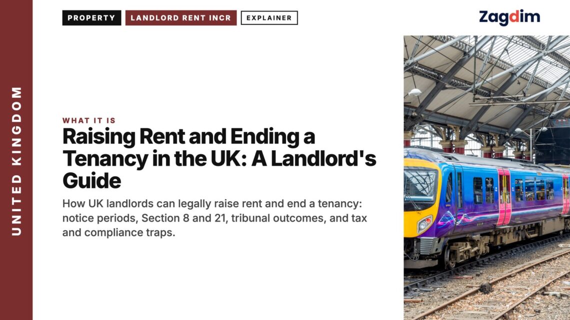 Train at a station platform, illustrating Raising Rent and Ending a Tenancy in the UK: A Landlord's Guide