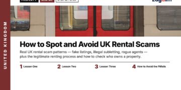 London Underground train at the platform, illustrating How to Spot and Avoid UK Rental Scams