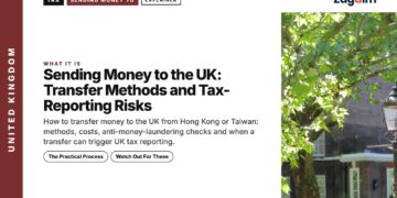 Street lamp under a tree, illustrating Sending Money to the UK: Transfer Methods and Tax-Reporting Risks