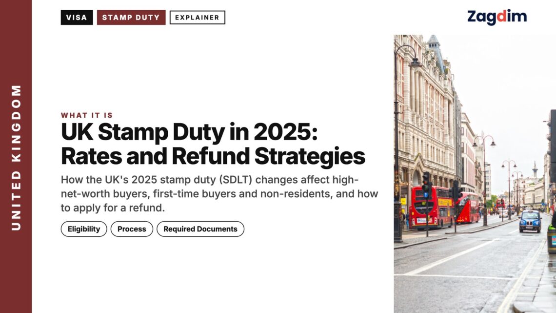 Oxford Street with red buses, illustrating UK Stamp Duty in 2025: Rates and Refund Strategies