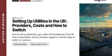 Aerial view of the Thames at dusk, illustrating Setting Up Utilities in the UK: Providers, Costs and How to Switch