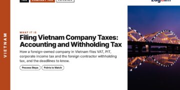 Night — Illuminated bridge at dusk reflected in river, illustrating Filing Vietnam Company Taxes: Accounting and Withholding Tax