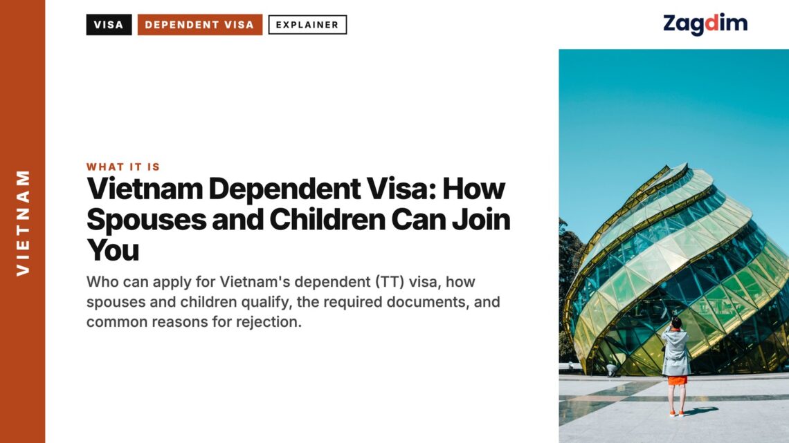 Architecture — Woman photographing curved glass modern building, illustrating Vietnam Dependent Visa: How Spouses and Children Can Join You