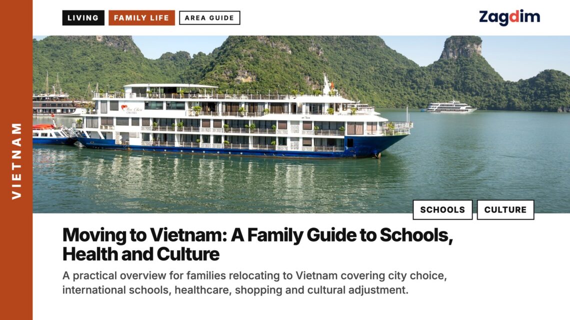 Harbour — Cruise ship anchored among Ha Long karsts, illustrating Moving to Vietnam: A Family Guide to Schools, Health and Culture