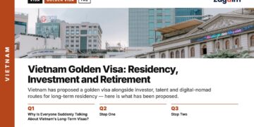 Landmark — Woman posing near Bitexco Financial Tower, illustrating Vietnam Golden Visa: Residency, Investment and Retirement