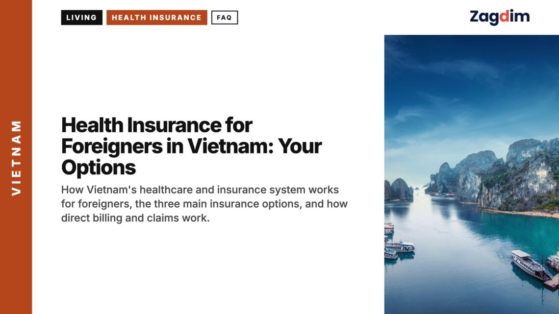 Aerial — Ha Long Bay karst islands with boats, illustrating Health Insurance for Foreigners in Vietnam: Your Options