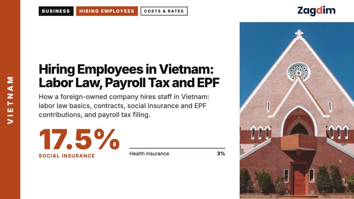 Architecture — Tan Dinh Church pink facade with rose window, illustrating Hiring Employees in Vietnam: Labor Law, Payroll Tax and EPF