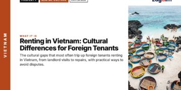 Aerial — Aerial view of basket boats on beach, illustrating Renting in Vietnam: Cultural Differences for Foreign Tenants