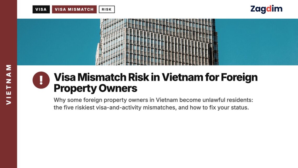 Architecture — Glass skyscraper viewed from below, blue sky, illustrating Visa Mismatch Risk in Vietnam for Foreign Property Owners
