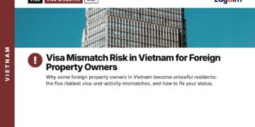 Architecture — Glass skyscraper viewed from below, blue sky, illustrating Visa Mismatch Risk in Vietnam for Foreign Property Owners