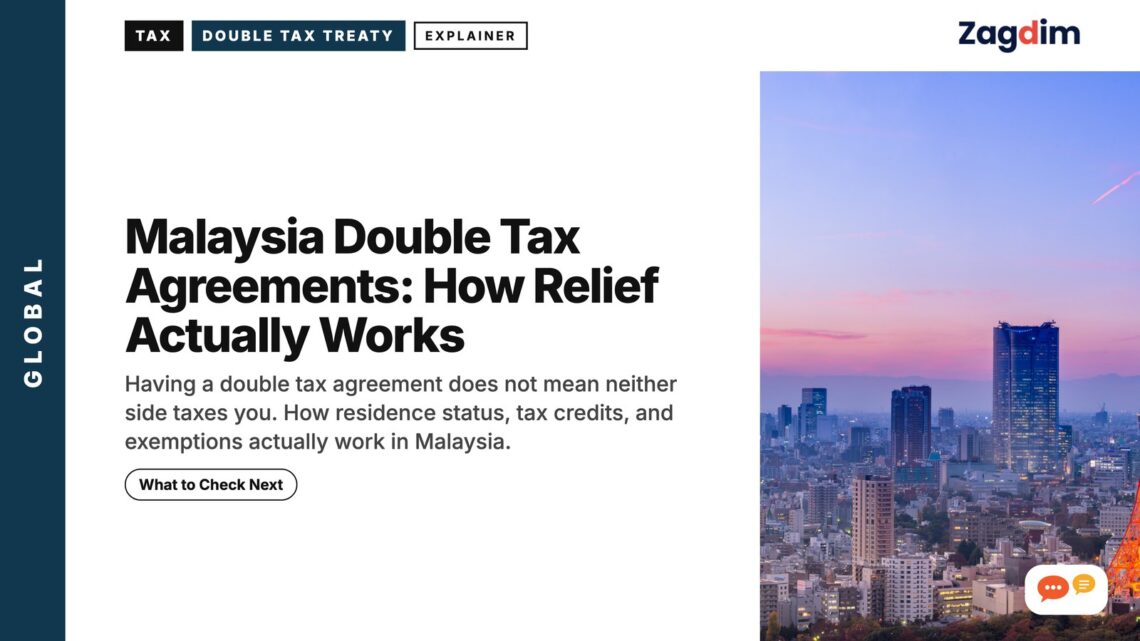 Tokyo Tower illuminated at dusk over skyline, illustrating Malaysia Double Tax Agreements: How Relief Actually Works