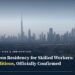 Dubai skyline with Burj Khalifa behind Zagdim News headline on the Green Residency skilled-worker eligibility conditions