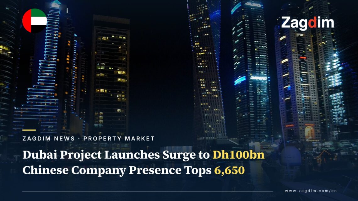 Night skyline of Dubai Marina, illustrating Dubai's real estate project launches and business investment activity