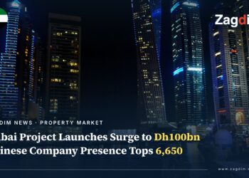 Night skyline of Dubai Marina, illustrating Dubai's real estate project launches and business investment activity