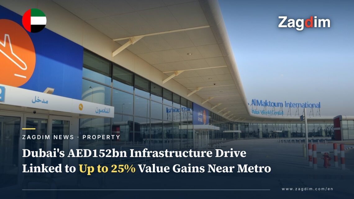 Al Maktoum International Airport terminal exterior, cover image for Dubai infrastructure investment story