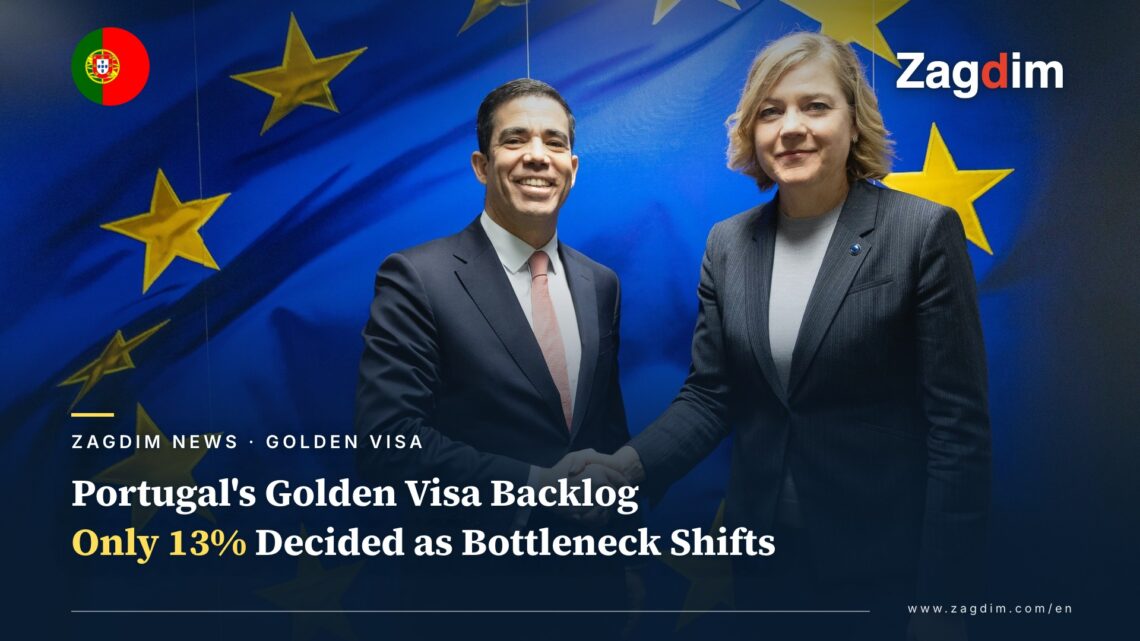 Portugal's Minister of the Presidency Antonio Leitao Amaro shaking hands with EU Commissioner Henna Virkkunen, EU flag backdrop