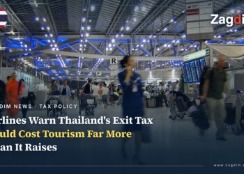 Suvarnabhumi Airport departures hall with travellers and luggage carts, representing passengers affected by Thailand's proposed exit tax