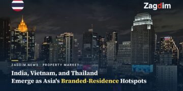 Bangkok's Sukhumvit skyline at night, representing Thailand's branded-residence property boom