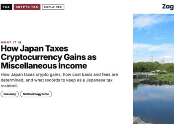 Modern skyscrapers reflected in park pond, illustrating How Japan Taxes Cryptocurrency Gains as Miscellaneous Income