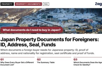 Snow-covered town nestled among mountains, illustrating Japan Property Documents for Foreigners: ID, Address, Seal, Funds