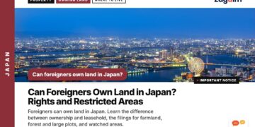 Night skyline of harbour city with ferris wheel, illustrating Can Foreigners Own Land in Japan? Rights and Restricted Areas