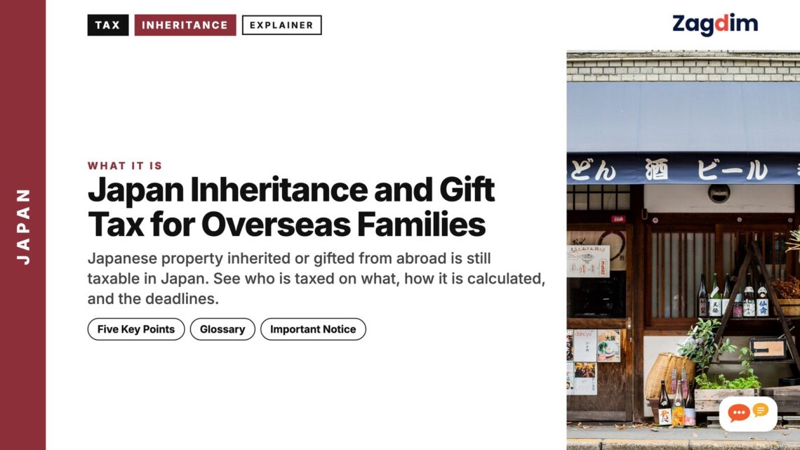 Traditional izakaya shopfront with Japanese signage, illustrating Japan Inheritance and Gift Tax for Overseas Families