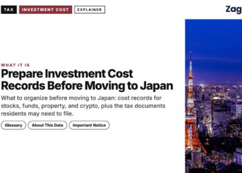Night aerial city view with Tokyo Tower illuminated, illustrating Prepare Investment Cost Records Before Moving to Japan