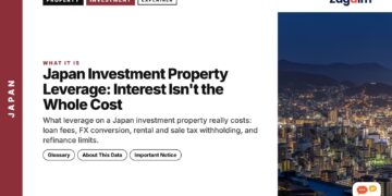 Aerial night view of harbour city lights, illustrating Japan Investment Property Leverage: Interest Isn't the Whole Cost